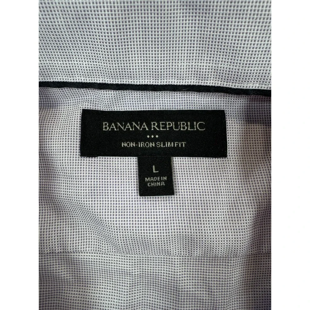 Banana Republic Slim Fit Dress Shirt Men 16-16.5 White Purple Micro Check Formal